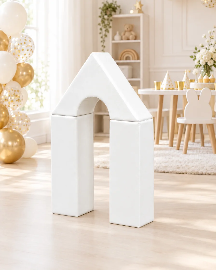 White soft Play House Arch in a kids party room indoor playground