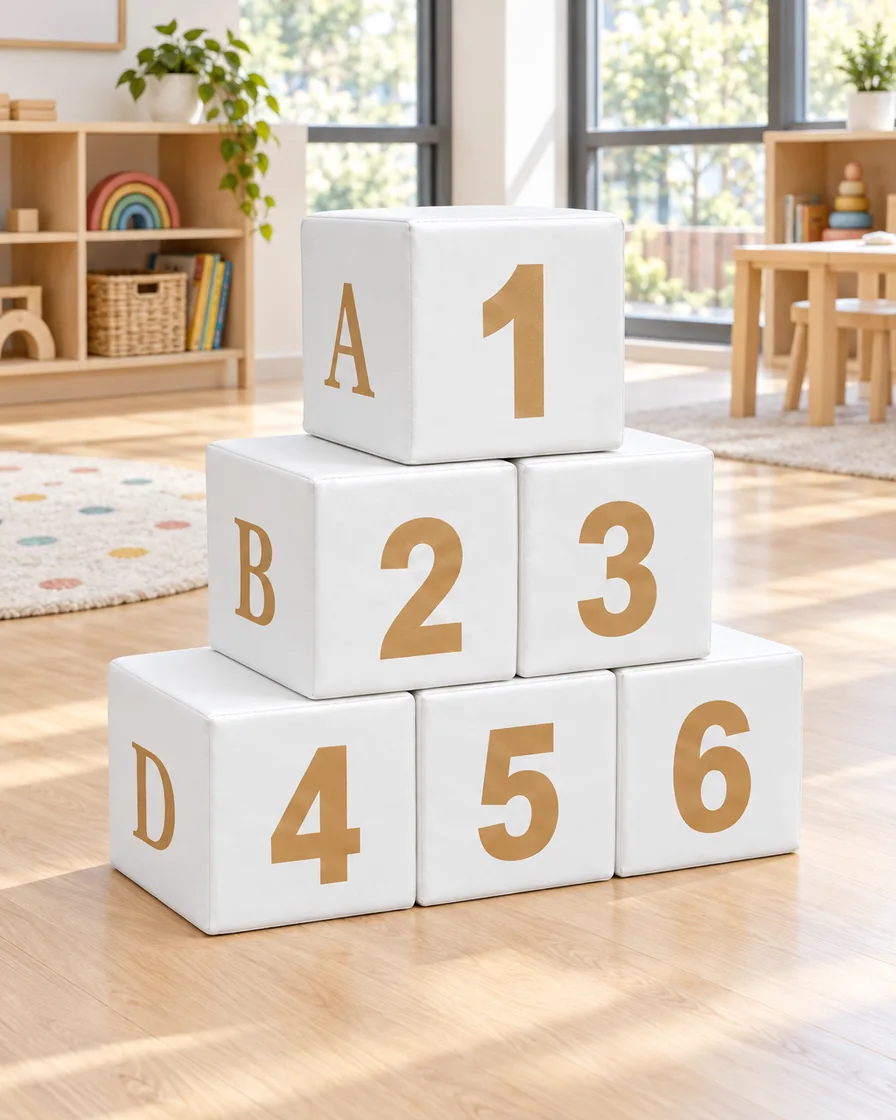 PlayCurator Soft Play Number Block — White 1 Soft Play Number Block White in a kindergarten playroom indoor playground