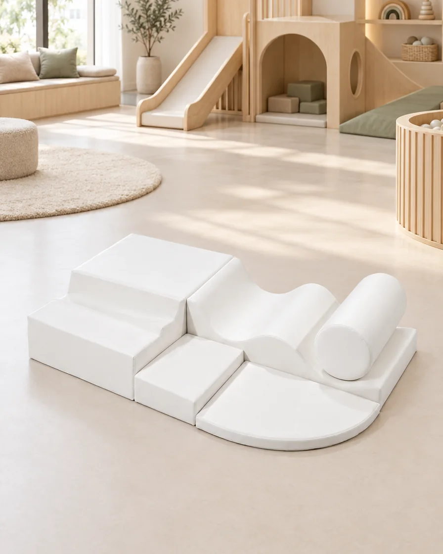 PlayCurator Soft Play Obstacle Course — White 1 White soft Play Obstacle Course in a soft play center indoor playground