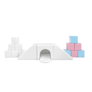 White, Pink & Blue tunnel Bridge Soft Play Climber with Block Set