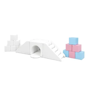 White, Pink & Blue tunnel Bridge Soft Play Climber with Block Set – view 2