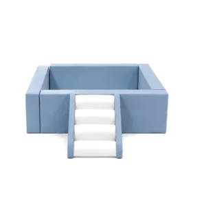 Dusty Blue square Soft Play Ball Pit with Roller Steps & Ramp