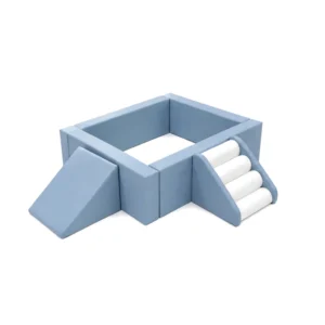 Dusty Blue square Soft Play Ball Pit with Roller Steps & Ramp – view 3