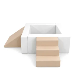 White & Beige square Soft Play Ball Pit with Steps & Ramps – view 3