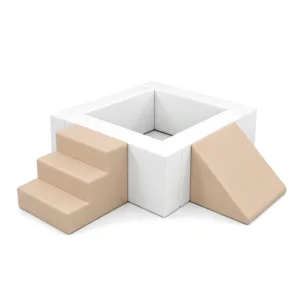White & Beige square Soft Play Ball Pit with Steps & Ramps
