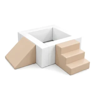 White & Beige square Soft Play Ball Pit with Steps & Ramps – view 2