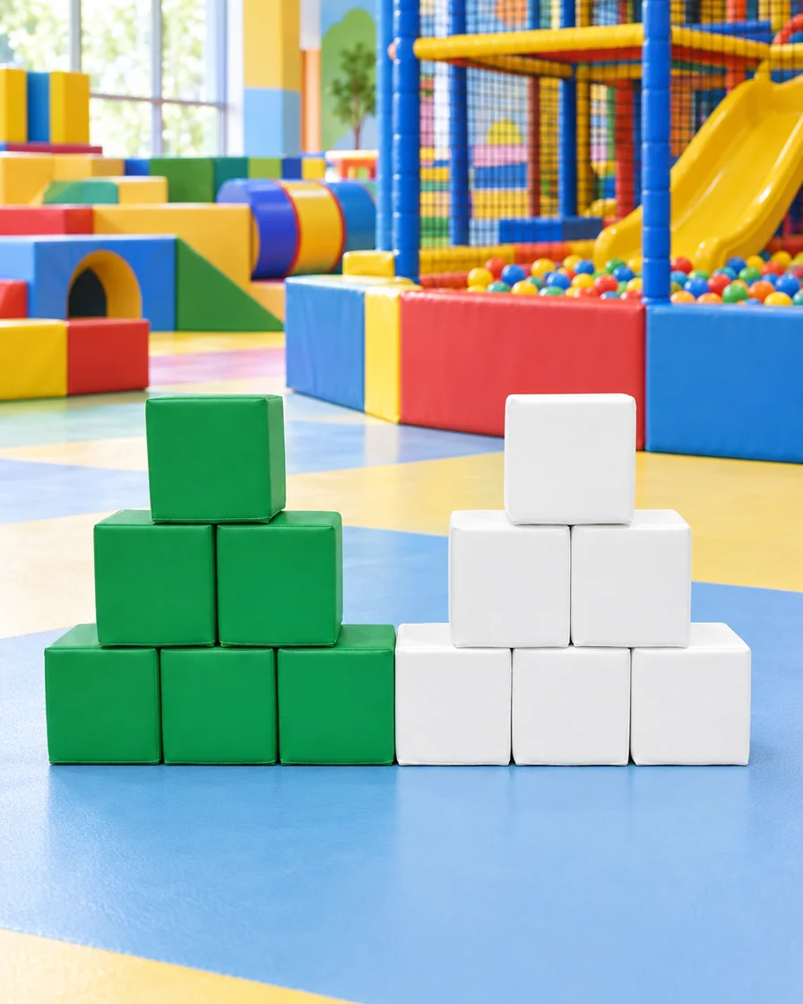 PlayCurator Soft Play Stacking Block — Green & White 1 Green & White soft Play Stacking Block in a family entertainment center indoor playground
