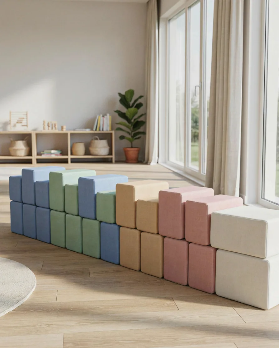 Soft Play Stacking Block Pastel Mix in a kindergarten playroom indoor playground