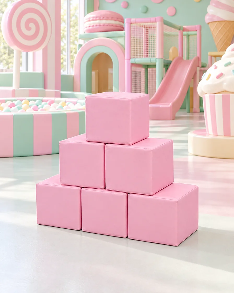 Soft Play Stacking Block Pink in a candy theme indoor playground