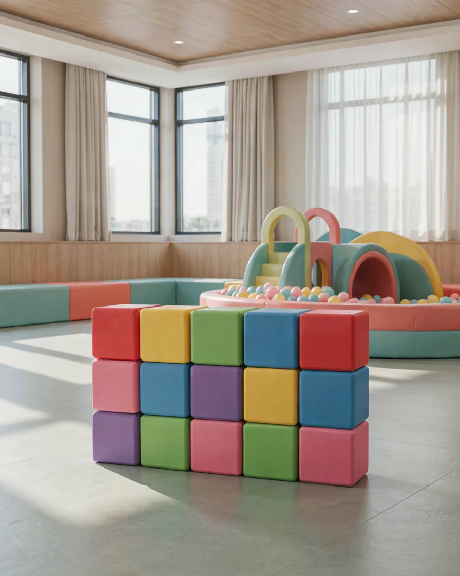 PlayCurator Soft Play Stacking Block — Rainbow 1 Soft Play Stacking Block Rainbow in a family entertainment center indoor playground
