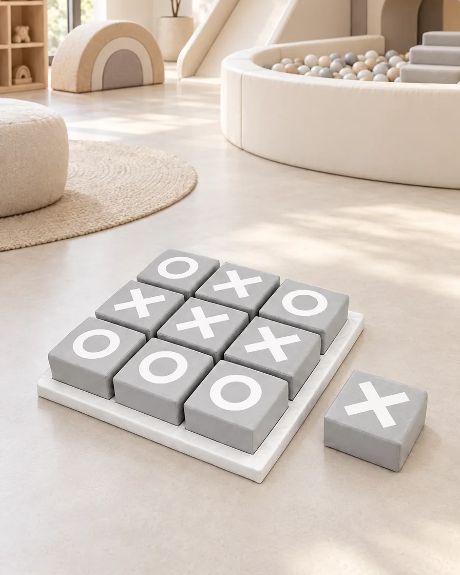 Grey & White soft Play Tic-Tac-Toe Set in a soft play center indoor playground