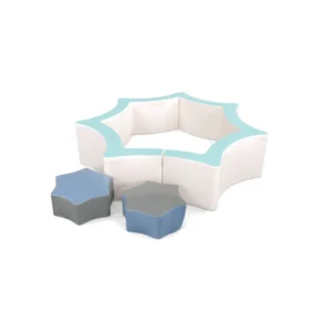 Space Theme Playground 10 Star Soft Play Ball Pit with Steps — White & Aqua