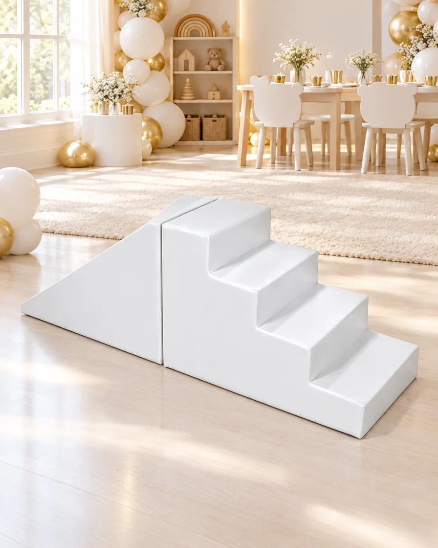 White step & Ramp Soft Play Climber in a kids party room indoor playground