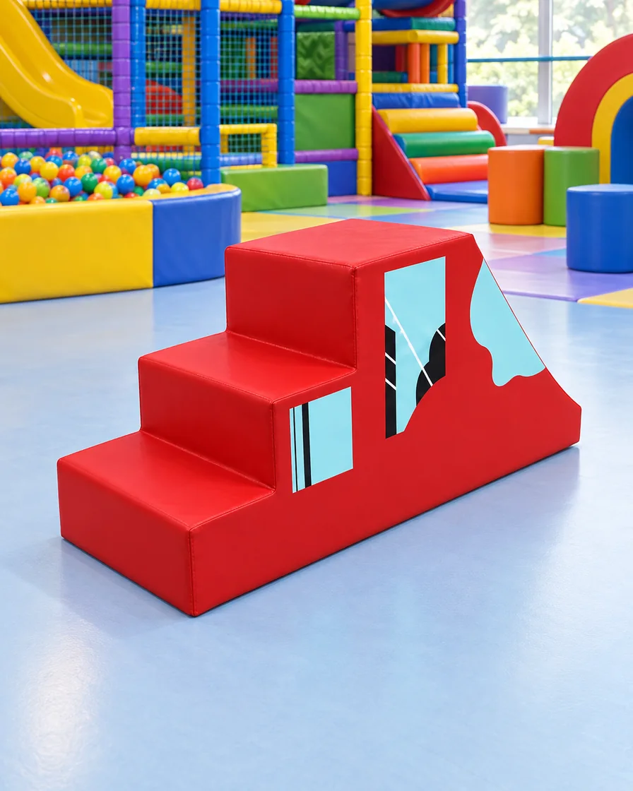 PlayCurator Step & Slide Soft Play Climber — Red 1 Red step & Slide Soft Play Climber in a family entertainment center indoor playground