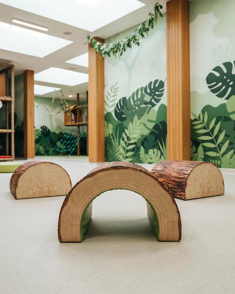 PlayCurator Tree Log Soft Play Set 1 Tree Log Soft Play Set in a jungle theme indoor playground