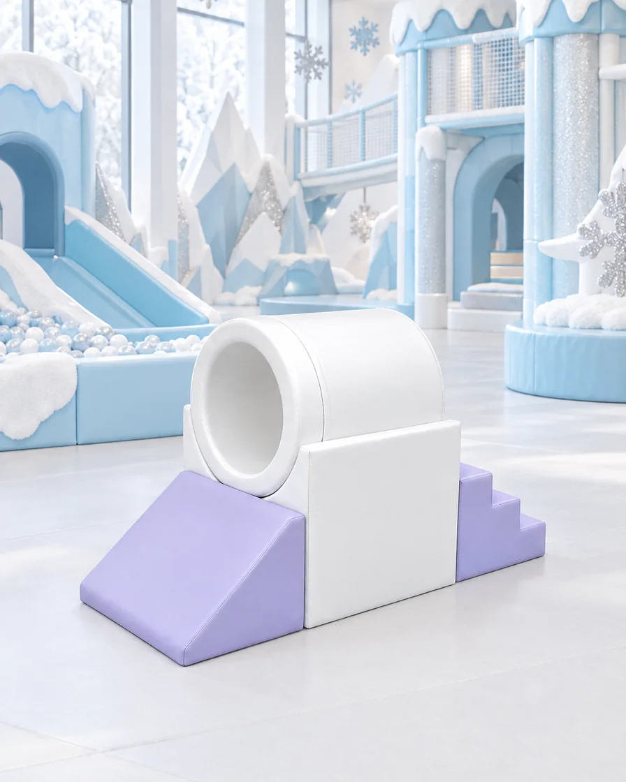 Lavender & White tunnel Soft Play Climber in a ice and snow theme indoor playground