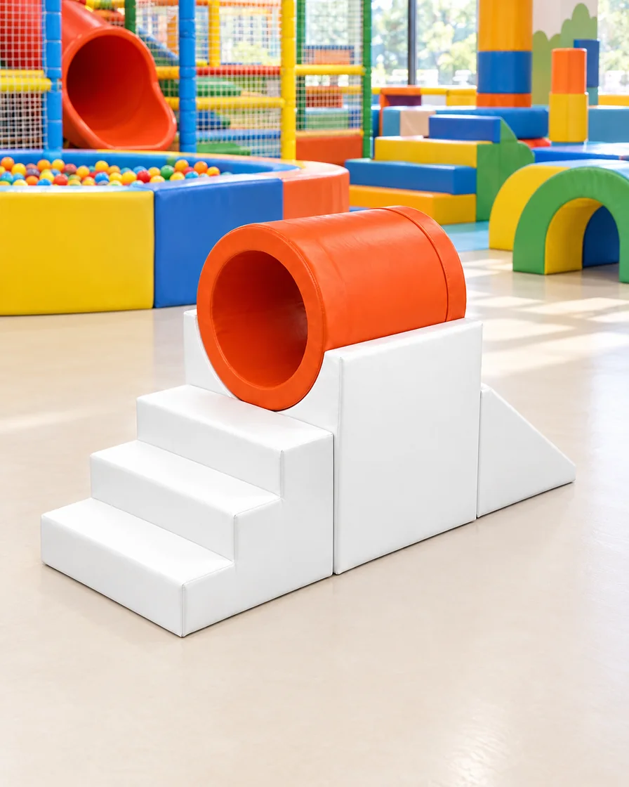 Orange & White tunnel Soft Play Climber in a family entertainment center indoor playground