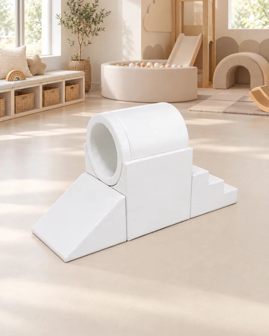 White tunnel Soft Play Climber in a soft play center indoor playground