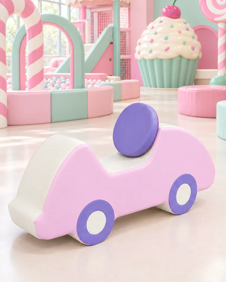 Pink & Lilac two-Tone Soft Play Foam Car in a candy theme indoor playground